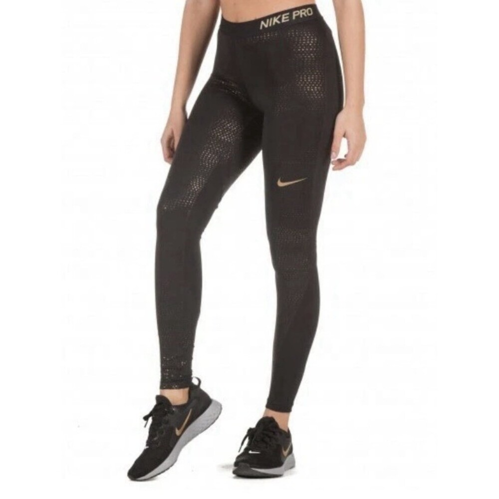 Nike Womens Pro Compression DRI-FIT Training Tights Black And Gold Sparkle Sz XS
